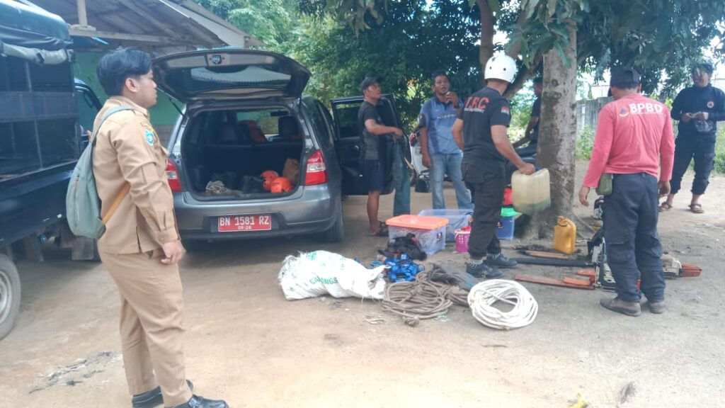 Penebangan Pohon Raksasa Dilakukan BPBD Bangka Barat Bersama PLN dan Warga Dusun Penganak
